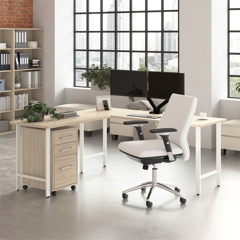 Scranton & Co Wood 72W x 24D L-Shaped Desk with Drawers in Natural Elm