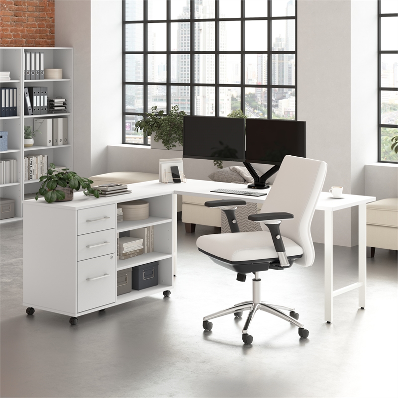 Scranton & Co Engineered Wood 72W x 24D Computer Desk with Storage in White