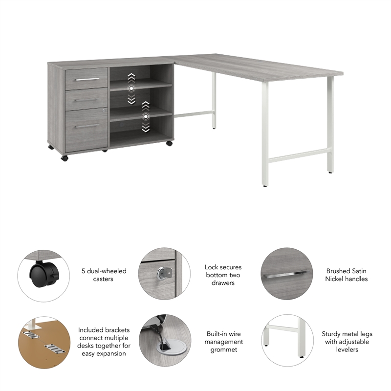 Scranton & Co Engineered Wood 72W x 30D Computer Desk with Storage in Gray