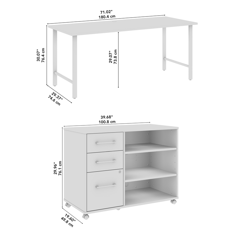 Scranton & Co Engineered Wood 72W x 30D Computer Desk with Storage in White