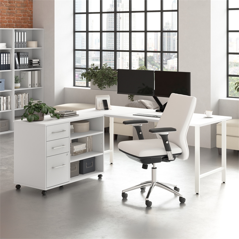 Scranton & Co Engineered Wood 72W x 30D Computer Desk with Storage in White