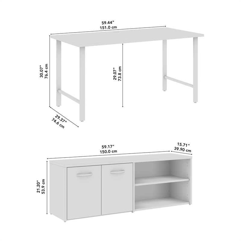 Scranton & Co Engineered Wood 60W Computer Desk with Storage Cabinet in White