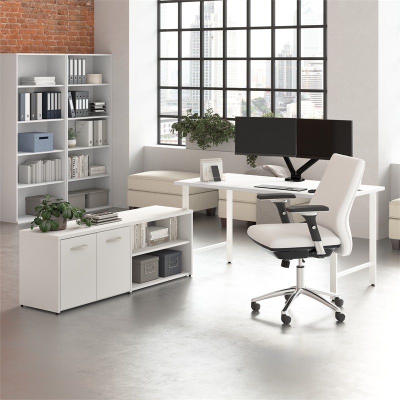 Scranton & Co Engineered Wood 60W Computer Desk with Storage Cabinet in White