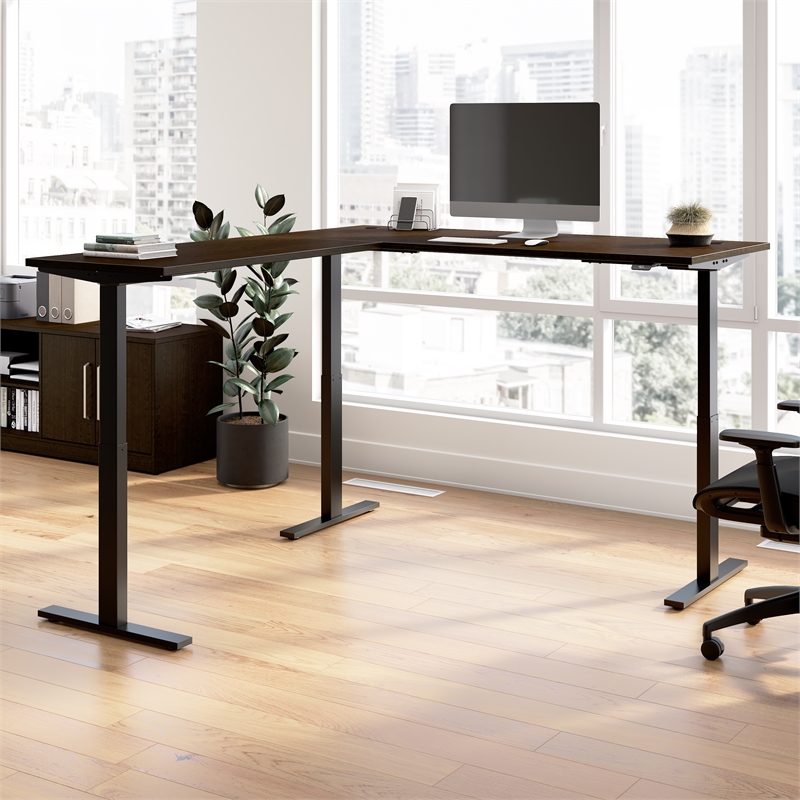 Scranton & Co Engineered Wood 72W L-Shaped Standing Desk in Mocha Cherry
