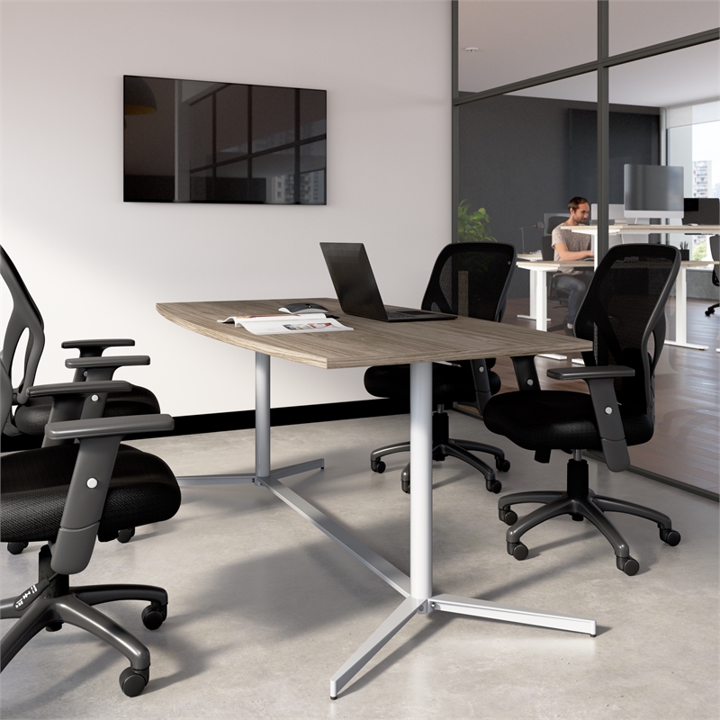Scranton & Co Wood 72W Office Conference Table with Metal Base in Hickory