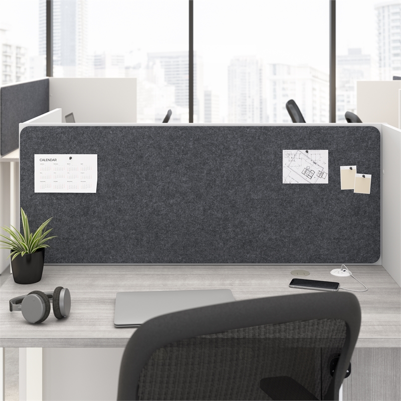 Scranton & Co Tackboard for 48W Cubicle Desk in Cool Charcoal Fabric
