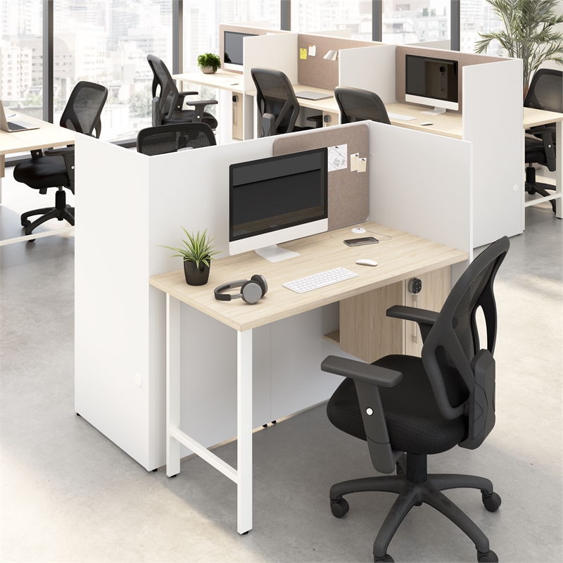 Scranton & Co Wood 60-inch Office Cubicle Desk with Storage in White/Elm
