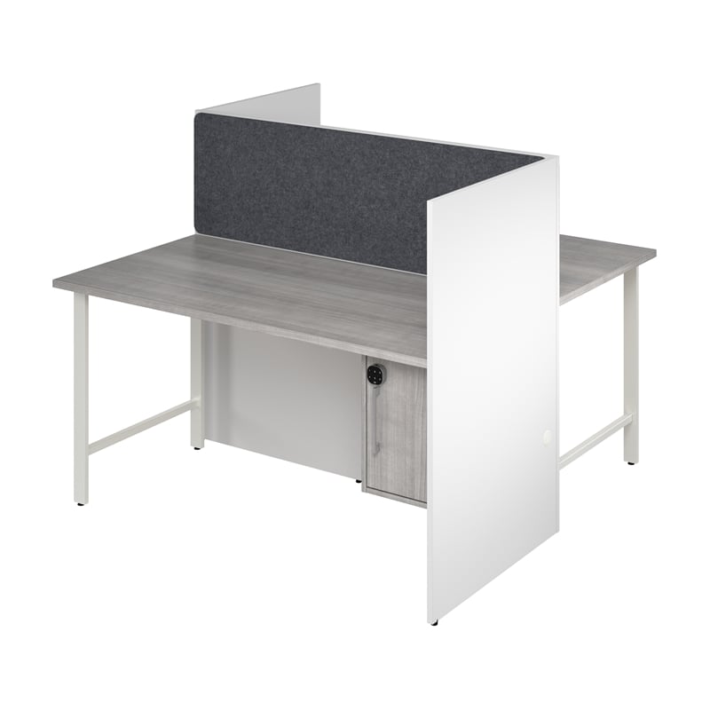 Scranton & Co Engineered Wood 60W 2 Person Cubicle with Tackboard in White/Gray