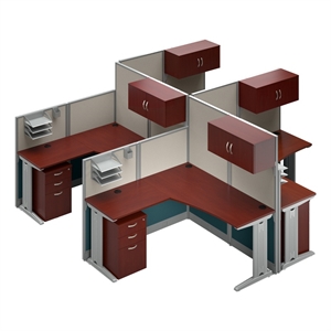 Scranton & Co Engineered Wood 4 Person L Cubicle Desk Set in Hansen Cherry