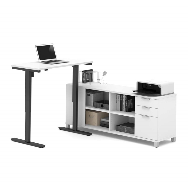 Scranton & Co L-Shaped Power Adjustable Table for Home Office in White