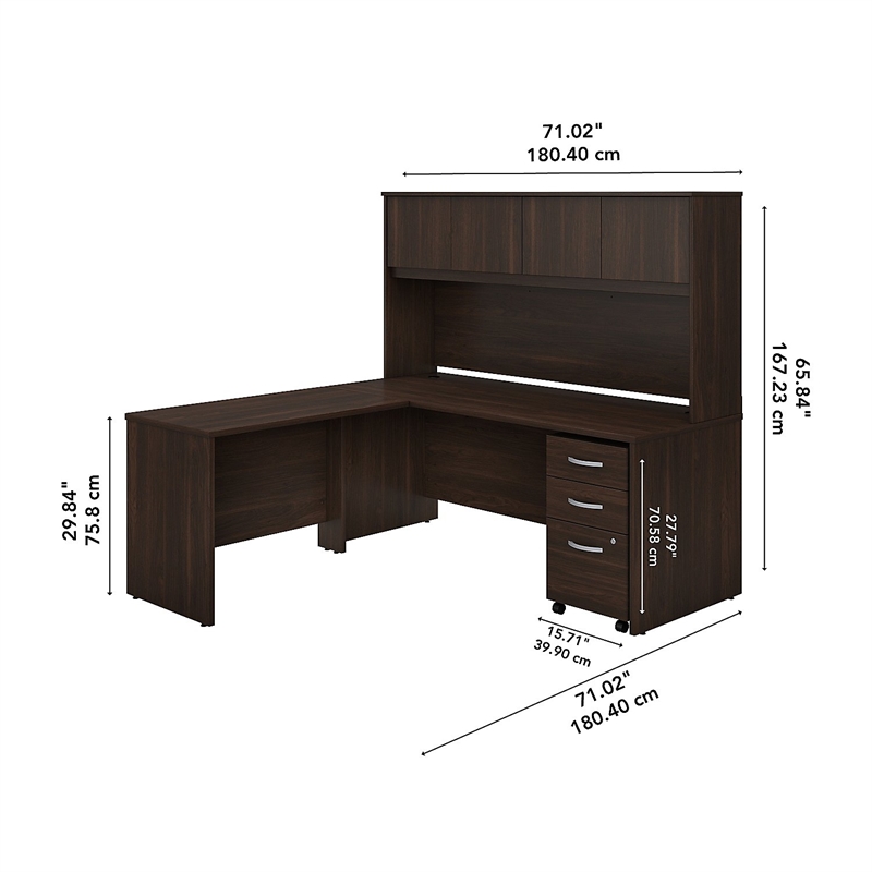 Scranton & Co Engineered Wood 72W L Desk with Hutch and Drawers in Black Walnut