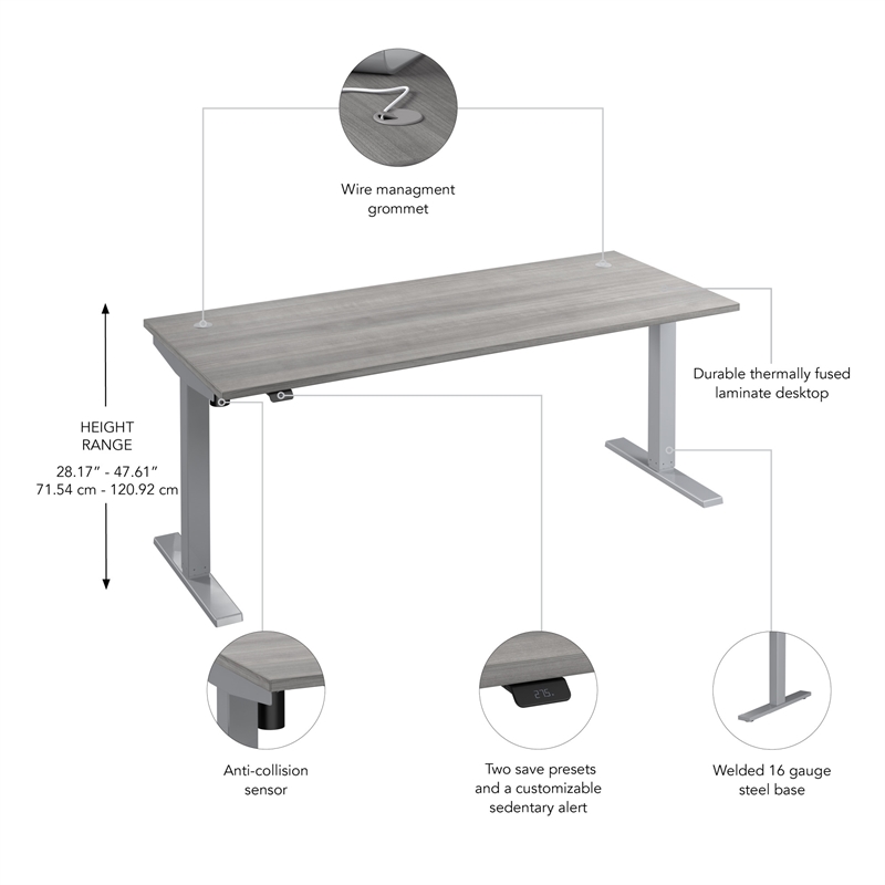 Scranton & Co Engineered Wood 72W Adjustable Standing Desk in Platinum Gray