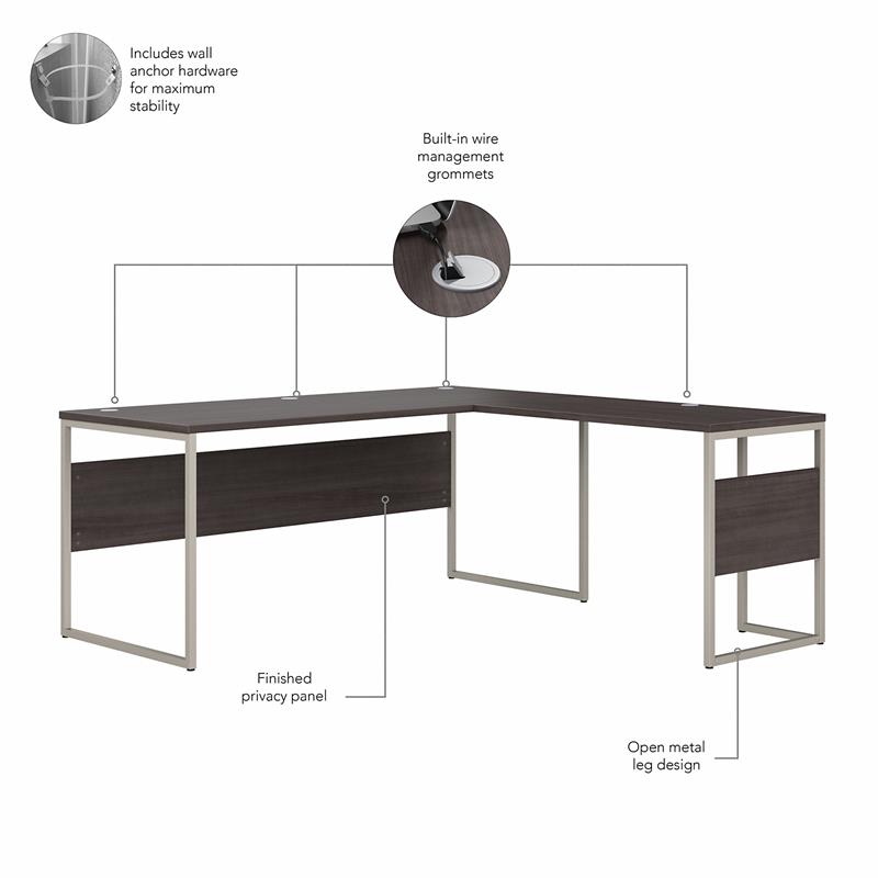 Scranton & Co Engineered Wood 72W x 30D L-Shaped Table Desk in Storm Gray