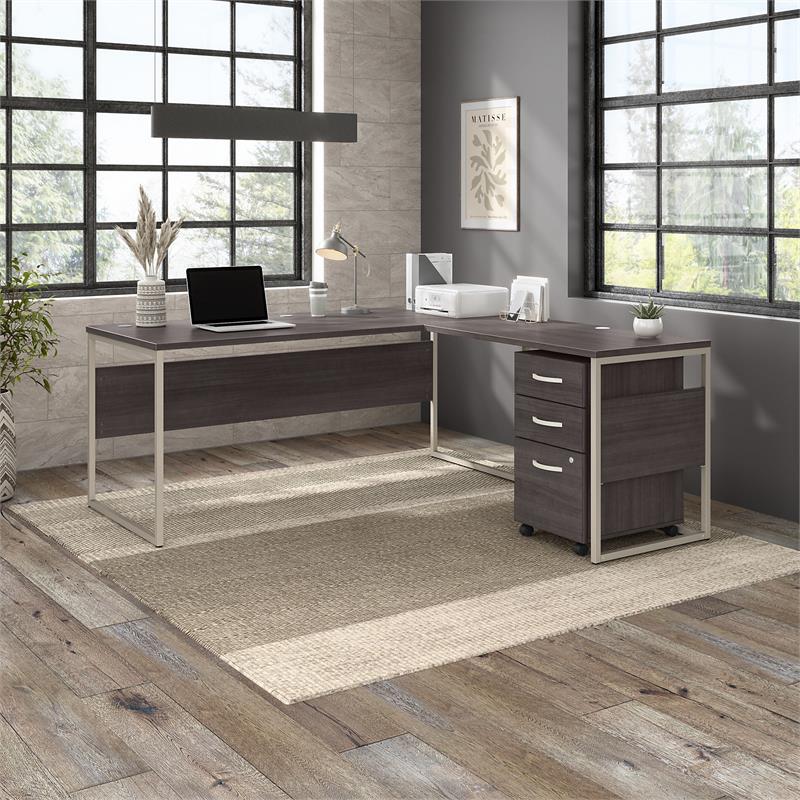 Scranton & Co Engineered Wood 72W L-Shaped Table Desk with Drawers in Storm Gray