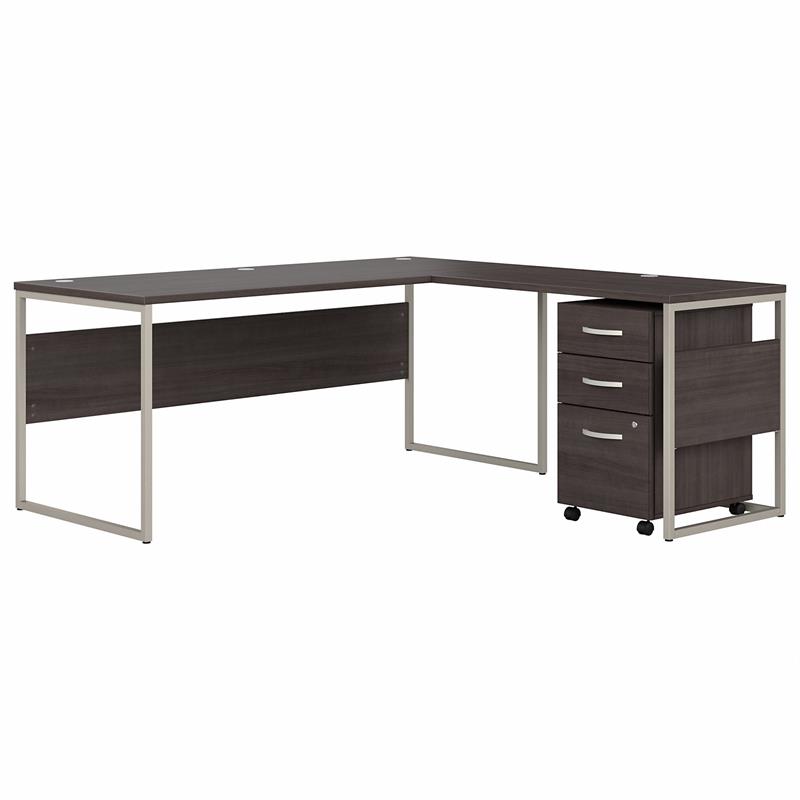 Scranton & Co Engineered Wood 72W L-Shaped Table Desk with Drawers in Storm Gray