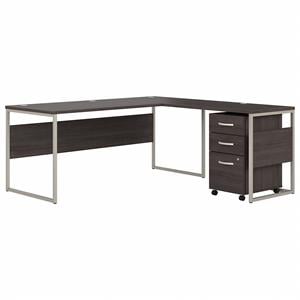 Scranton & Co Engineered Wood 72W L-Shaped Table Desk with Drawers in Storm Gray