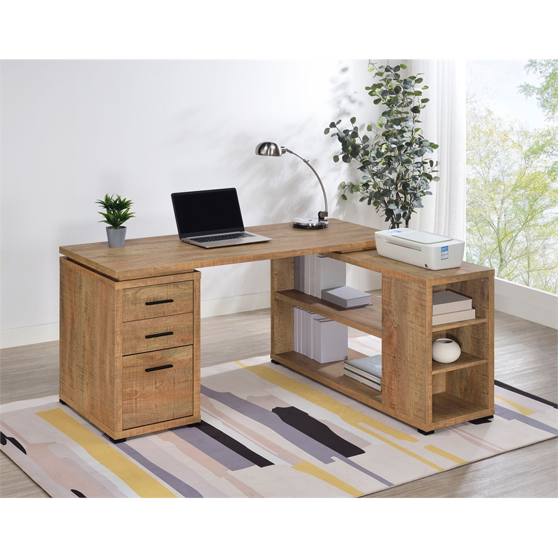 Scranton & Co 60-inch 3-drawer L-Shape Engineered Wood Computer Desk in Mango