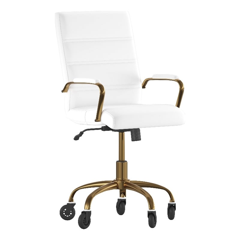 Scranton & Co Mid-Back Executive Chair in White LeatherSoft with Gold Frame