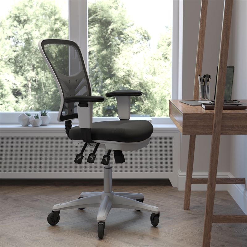 Scranton & Co Mid-Back Ergonomic Mesh Chair in Black with White Frame