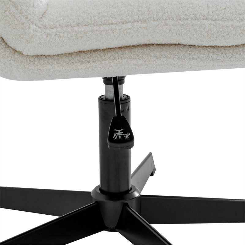 Scranton & Co Wide Mid-Back Faux Shearling Swivel Chair in Cream/Black