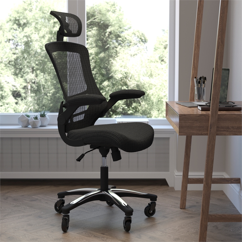 Scranton & Co High-Back Ergonomic Swivel Task Chair with Headrest in Black Mesh
