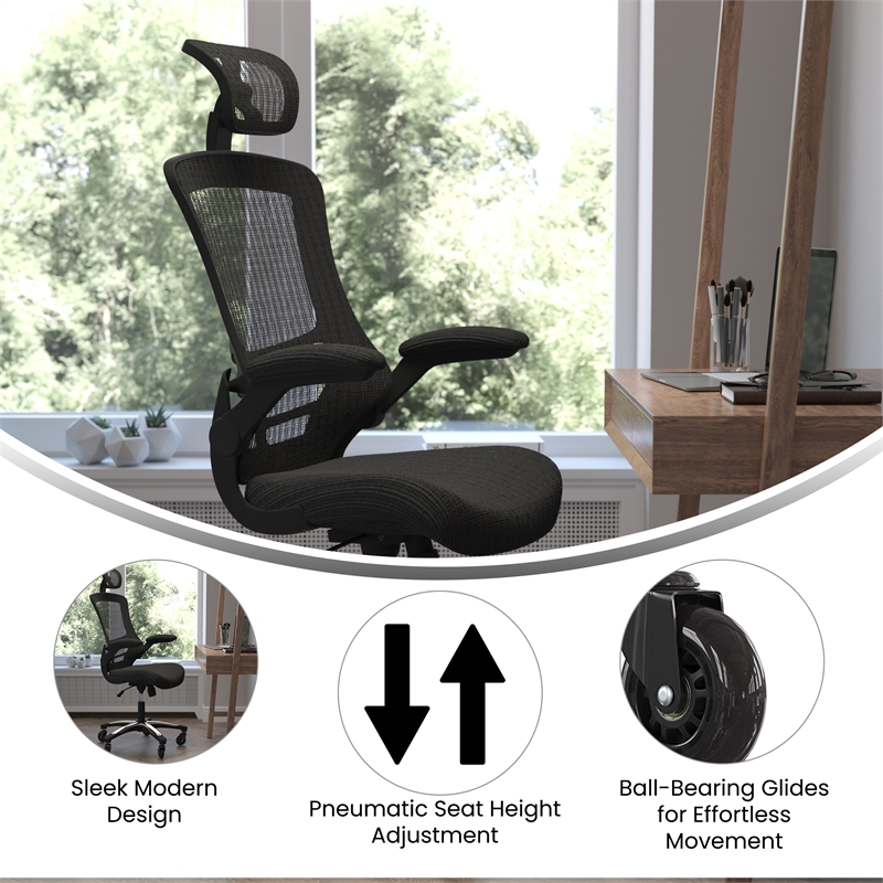 Scranton & Co High-Back Ergonomic Swivel Task Chair with Headrest in Black Mesh