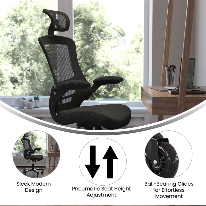 Scranton & Co High-Back Ergonomic Swivel Task Chair with Headrest in Black Mesh