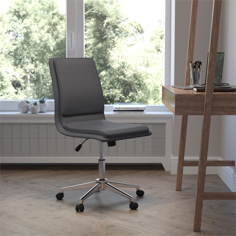 Scranton & Co Mid-Back Armless Task Chair in Gray LeatherSoft and Chrome Base