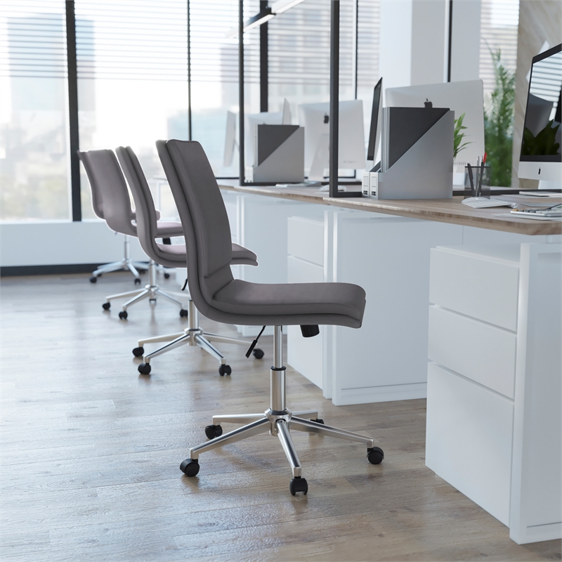 Scranton & Co Mid-Back Armless Task Chair in Gray LeatherSoft and Chrome Base