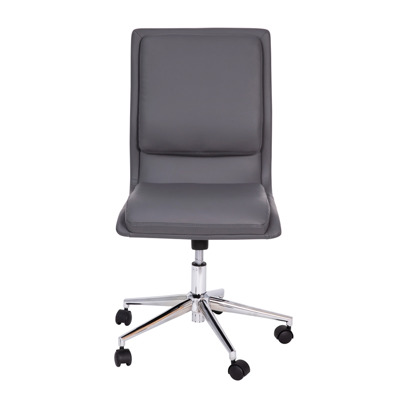 Scranton & Co Mid-Back Armless Task Chair in Gray LeatherSoft and Chrome Base