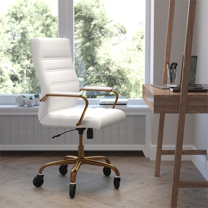 Scranton & Co High-Back Executive Chair in White LeatherSoft and Gold Frame