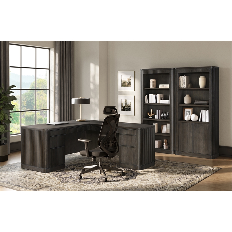 Scranton & Co Executive Wood Bookcase with Doors in Dark Chocolate Finish