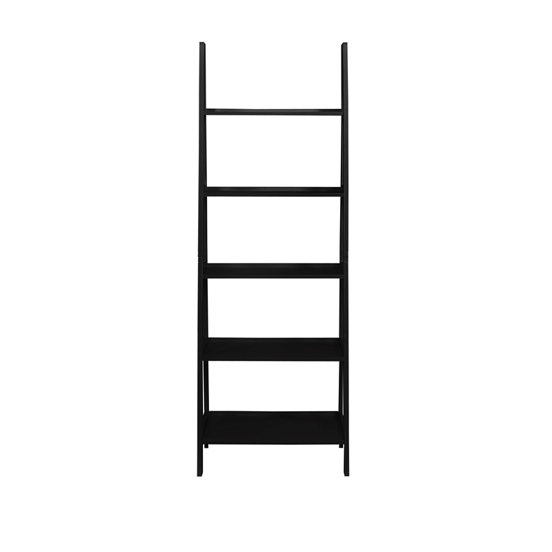 Scranton & Co Open Back 72 in Ladder Bookshelf with 5 Shelves in Black