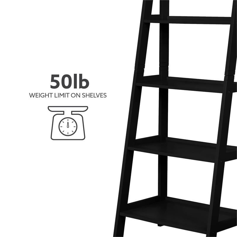 Scranton & Co Open Back 72 in Ladder Bookshelf with 5 Shelves in Black