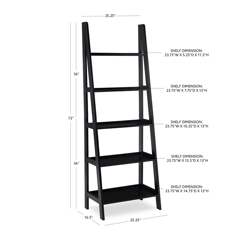 Scranton & Co Open Back 72 in Ladder Bookshelf with 5 Shelves in Black