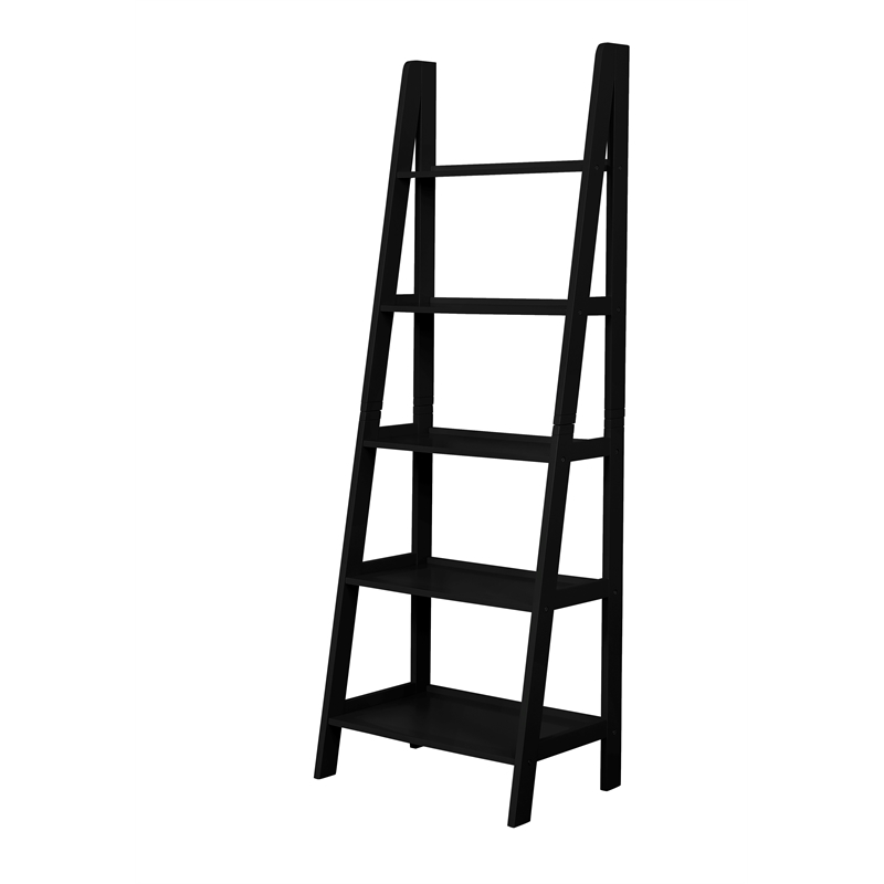Scranton & Co Open Back 72 in Ladder Bookshelf with 5 Shelves in Black