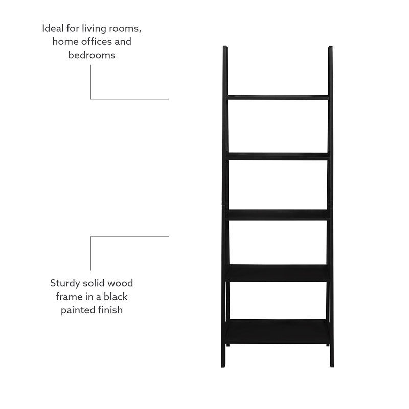 Scranton & Co Open Back 72 in Ladder Bookshelf with 5 Shelves in Black