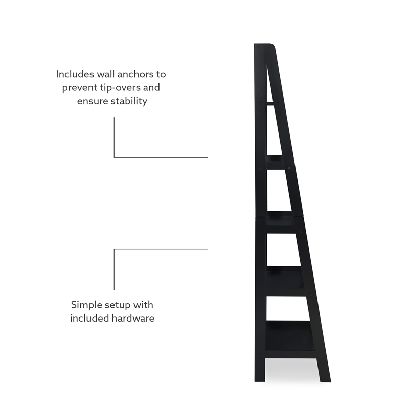 Scranton & Co Open Back 72 in Ladder Bookshelf with 5 Shelves in Black