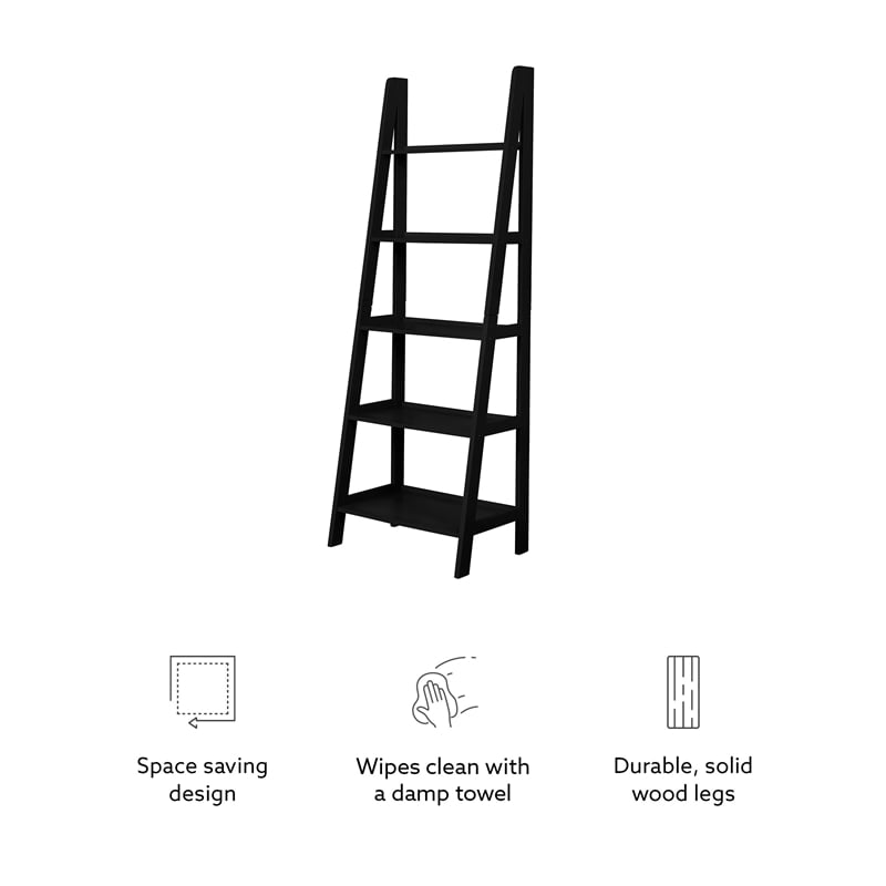 Scranton & Co Open Back 72 in Ladder Bookshelf with 5 Shelves in Black