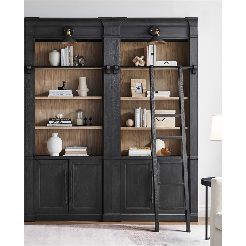 Scranton & Co Tall Bookcase Wall with Ladder in White Wood Finish