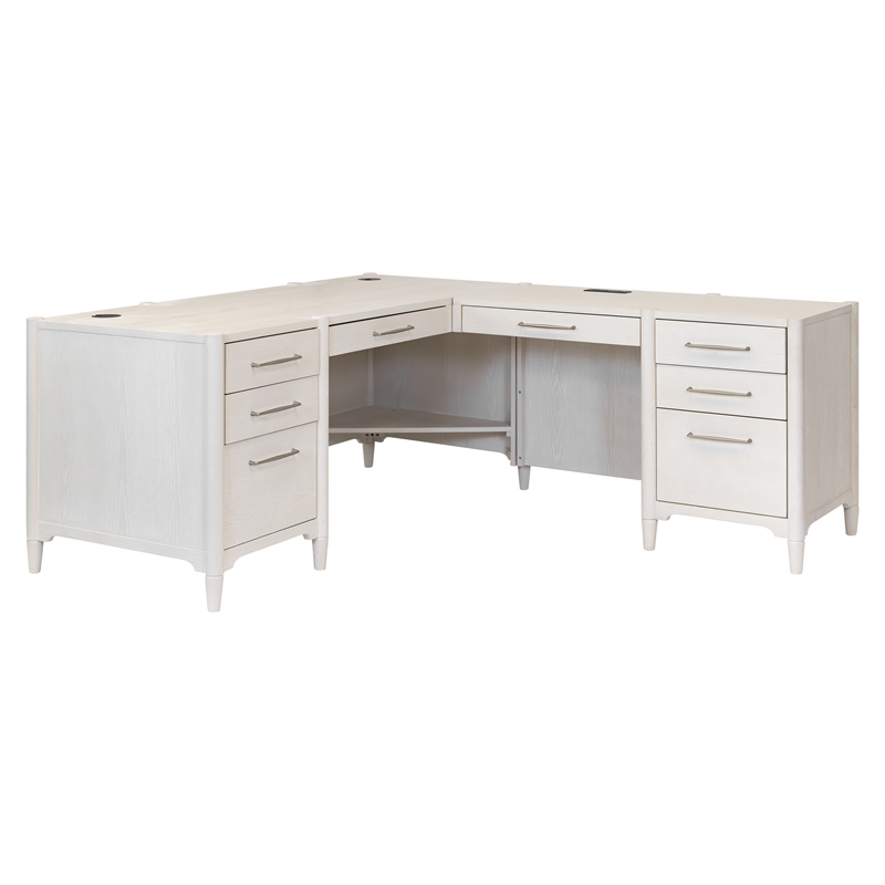 Scranton & Co Double Pedestal Executive L Desk in Ash White Finish
