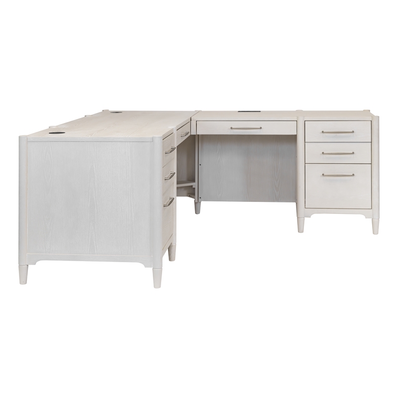 Scranton & Co Double Pedestal Executive L Desk in Ash White Finish