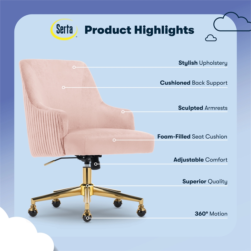 Scranton & Co Scarlett Mid-Back Office Chair Pink Velvet and Gold Base