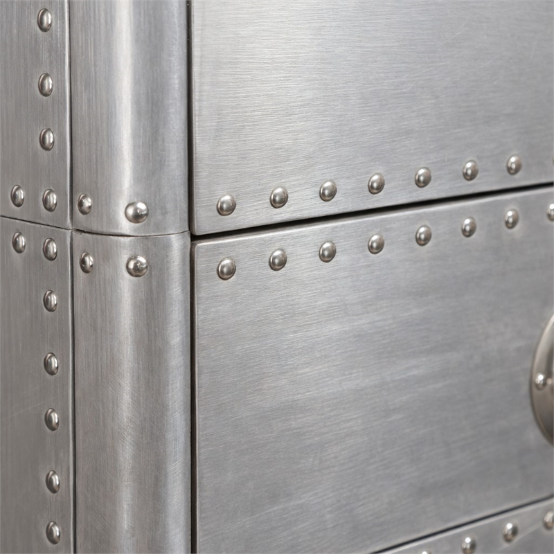 Scranton & Co 2 Drawer Aluminum Bookcase with Exposed Screws Silver