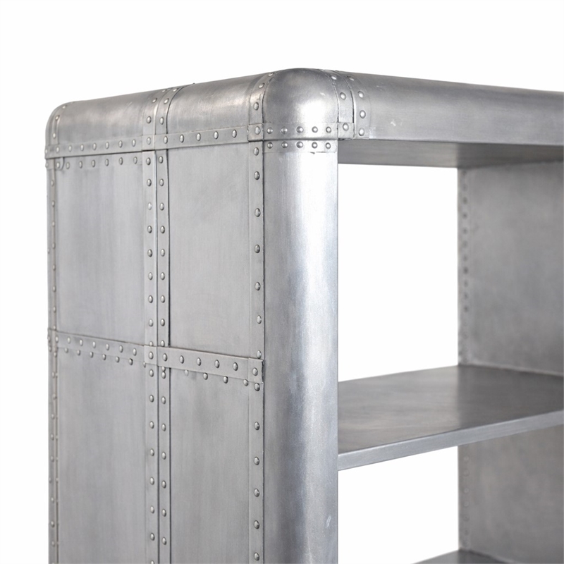 Scranton & Co 2 Drawer Aluminum Bookcase with Exposed Screws Silver