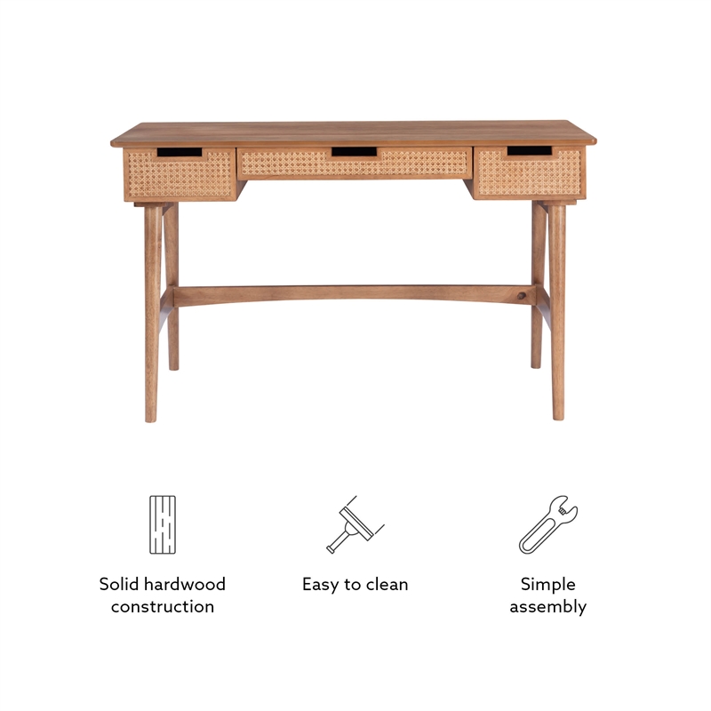 Scranton & Co Desk with 3 Woven Rattan Drawers in Natural Wood