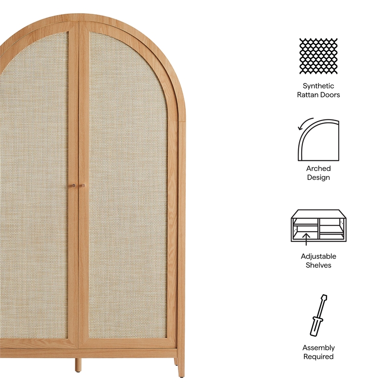 Scranton & Co 79 in Tall Rattan Arched Cabinet with Adjustable Shelves