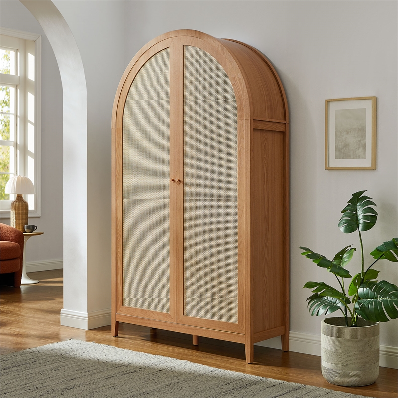 Scranton & Co 79 in Tall Rattan Arched Cabinet with Adjustable Shelves