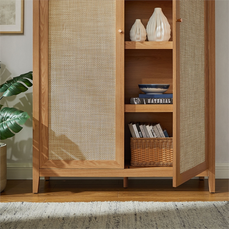 Scranton & Co 79 in Tall Rattan Arched Cabinet with Adjustable Shelves