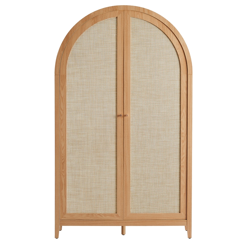 Scranton & Co 79 in Tall Rattan Arched Cabinet with Adjustable Shelves